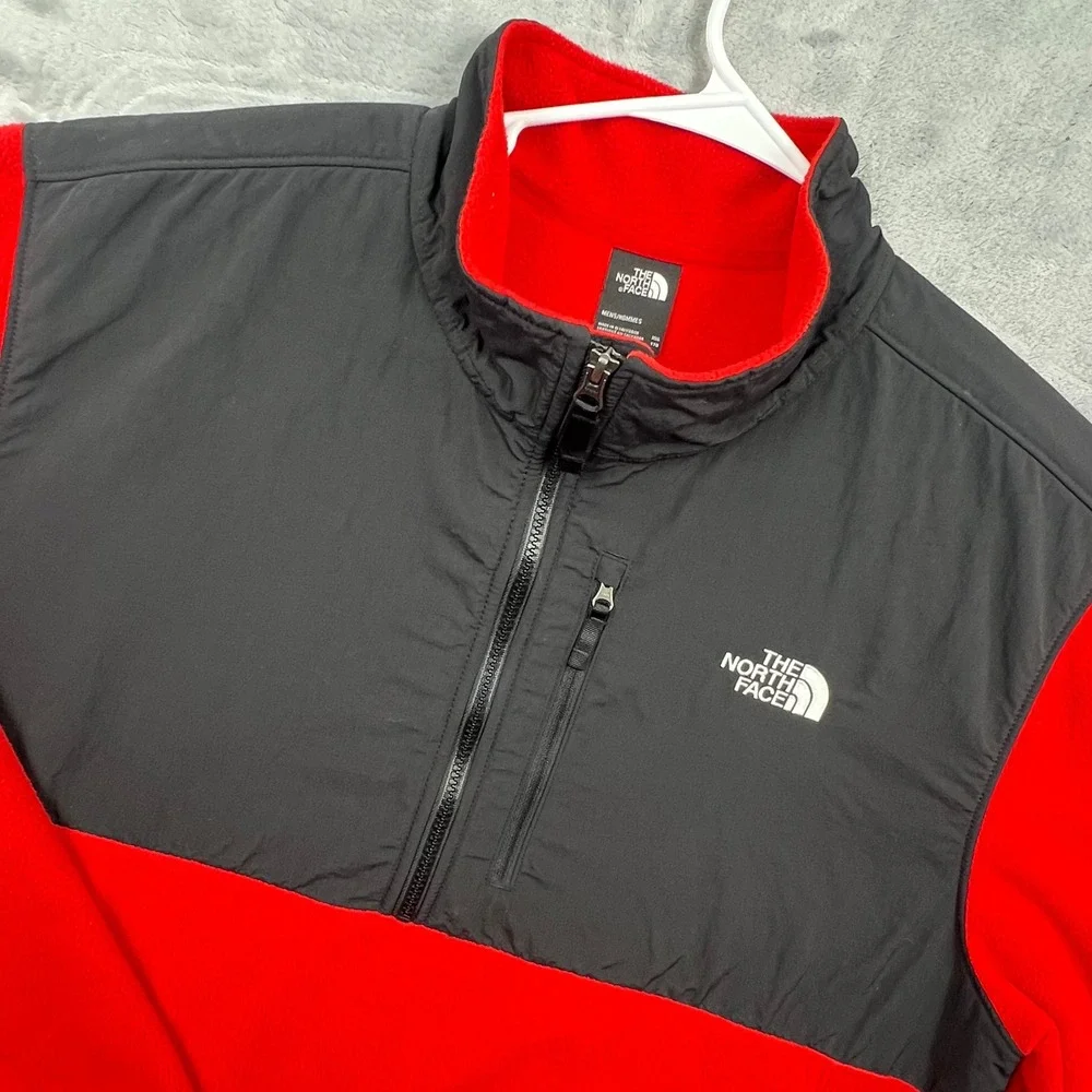 The North Face Fleece Pullover Mens XXL Red Black Colorblock Quarter Zip Jacket